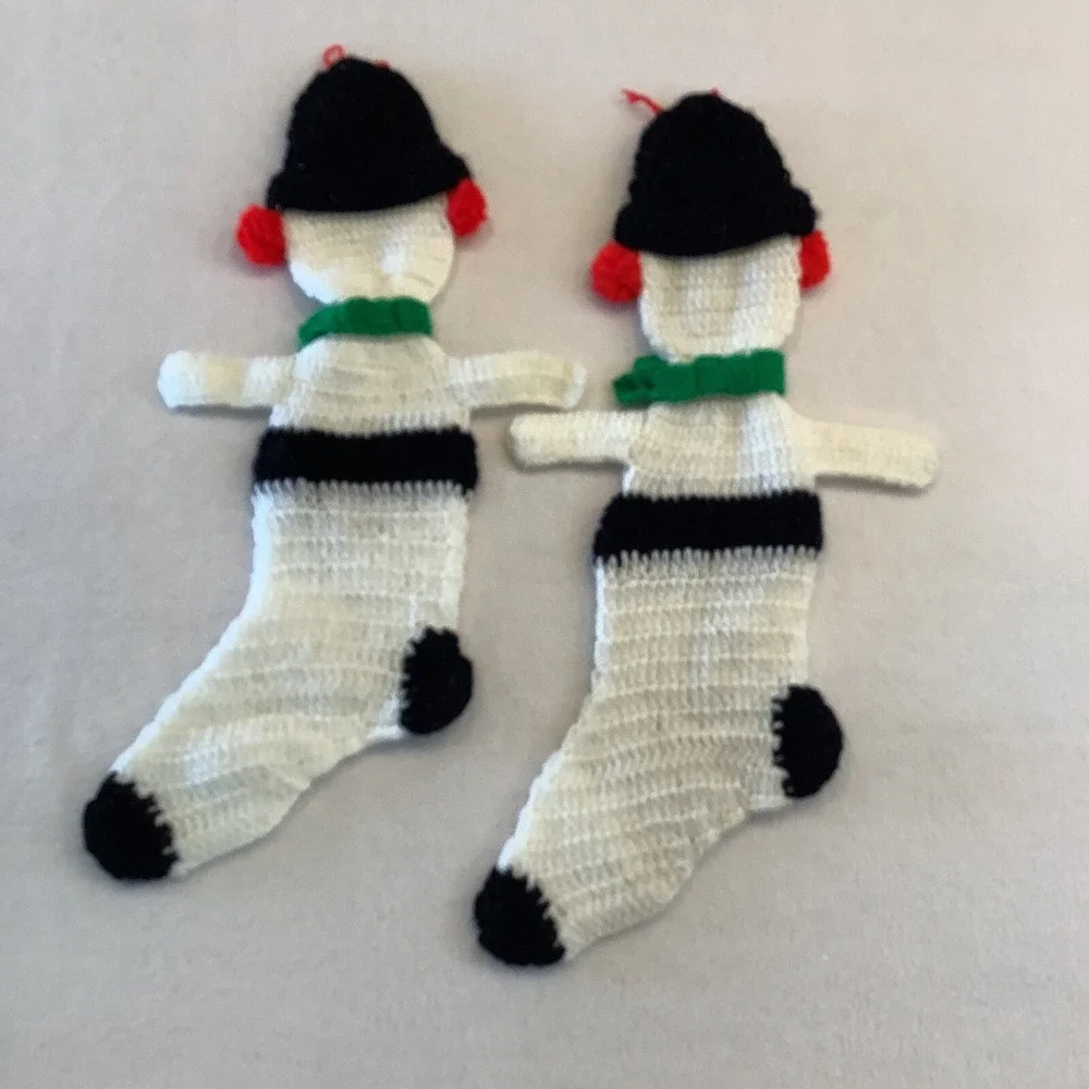 Set Of 2 Snowman Christmas‎ Stockings Handmade Crocheted Holiday